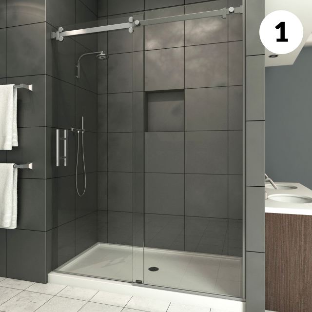Frameless glass shower enclosure