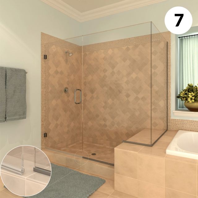 Frameless glass shower enclosure