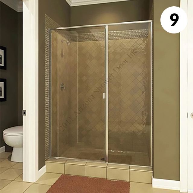 Semi-frameless swing door shower enclosure